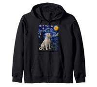 White Pitbull Dog Van Gogh Starry Night Zip Hoodie