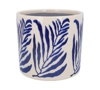 White Plant Pot with Blue Leaf Pattern - Large, Tropical Pattern Succulent Planter, Indoor Glazed White Pot for Houseplants, Flowers, Herbs & Cacti with Botanical Print