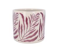 White Plant Pot with Pink Leaf Pattern - Medium, Tropical Pattern Succulent Planter, Indoor Glazed White Pot for Houseplants, Flowers, Herbs & Cacti with Botanical Print