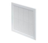 White Plastic Air Vent Grille, 300x300mm, with Built-in Mesh Screen, Louvred Design, Flat Ventilation Duct Cover with Fly Screen for Bathroom, Kitchen, Garage