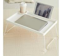 White Plastic Bed Tray With Metal Folding Legs Serving Breakfast Lap Table Sofa Bed