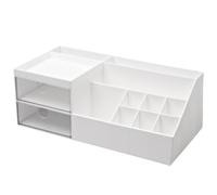 White Plastic Cosmetic Storage Box Large Capacity Desk Organiser | Handy Access Layout, for Office and Home Use, Neat Placement for Jewellery and Stationery