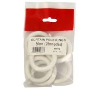 White Plastic Curtain Pole Rings 56mm For 28mm Poles - Pack of 6