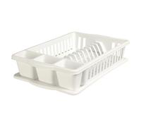White Plastic Dish Drainer with Drip Tray Plate Cutlery Rack Kitchen Sink Utensil Draining Cup Holder Dish Drying Washing Up Storage Tray for Kitchen Sink Counter Top Rectangular