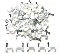 White Plastic Flat Electrical Wire Cable Clips TV Phone Internet Lead Fixings 14mm- 50 Pieces