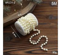 White plastic For PEARL string beads on cotton cord designed for bridal decor, party ornaments, table centerpieces, wreaths, crafts, and customizable length for various uses (Beige 6mm 5M)