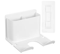 White Plastic Hair Dryer Holder Wall Mount with Double Storage Compartments | Self Adhesive Installation, No Drilling, Cord Notch, Universal Fit, Keeps Bathroom Surfaces for Home Stylers
