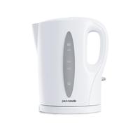 paul russells White Plastic Kettle - 1.7L Capacity, Perfect for 7 Cups, Family Size, Clear Water Window, LED Indicator, 2200w Quite boil, Sleek and Simple, Boil Dry Protection, Cord-free Serving.