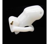 White Plastic Male Chastity Cage Kit with 4 Rings, Fetish Cock Cage with Locking Mechanism, Male Penis Cage