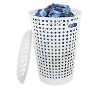 White Plastic Washing Basket Hamper 48L Laundry Bathroom Storage Linen Clothes Lid Rattan Style