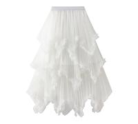 White Pleated Skirts for Women Midi Skirts Tiered Tulle Mesh Layered Skirt High Waisted Long Ladies A Line Ruffle Tutu Swing for Homecoming Party