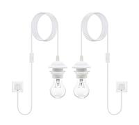 White Plug in Pendant Light,2 Pack E26/ E27 Lamp Holder with Switch,Suspended Pendant Light Fitting Kit with 15FT Power Cord,Plug in Ceiling Light with Socket Lock Ring for Lampshade DIY, No Bulbs