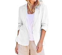 White Plus Size Linen Blazer Jackets for Women UK 3/4 Sleeve Lapel Collar Summer Jacket with Pockets Business Causal Outfits Ladies Lightweight Coats Going Out 4XL