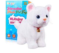 White Plush Animal Interactive Cat Robot Toy, Barking Meow Kitten Touch Control, Electronic Pet, Animated Toy Cat for Girl Kids - L:12" * H:8" * W:5