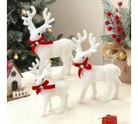 White Plush Reindeer Christmas Decorations, Artificial Plush Reindeer Xmas Elk with Red Bow, Nordic Style Holiday Deer Figurines, Xmas Elk for Christmas Tree Ornaments Decor Home Decor New Year Gift
