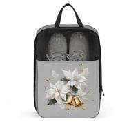 White Poinsettias Holly Leaves Golden Bells Shoe Bag for Travel Daily Use Anti-dust Storage Carrier Golf Shoe Pouch
