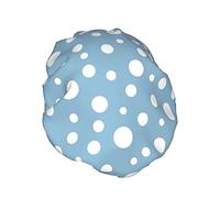 White Point Light Blue Luxury Shower Cap Women Waterproof Reusable PEVA Lining Adjustable Elasticized Hem for All long Hair Bath Hat