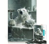 White Polar Bear Bathtub 1000-piece Puzzle for Teenagers Mind Skill Fun Uniform Size Precise Pieces Relaxing Indoor Group Activity (50x75cm)