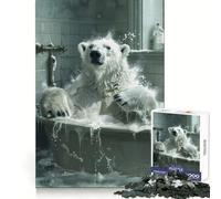 White Polar Bear Bathtub 1000 Pieces Jigsaws Adults Puzzles Gifts Mind Power Casual Relaxation Secure Lock Xmas Present (50x75cm)