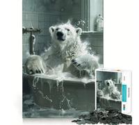 White Polar Bear Bathtub Jigsaw for Teenagers 1000 Pieces Memory Fun Game Smooth Burr Free Surface Birthday Gift Brain Teaser Toy (38x52cm)