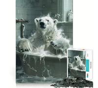White Polar Bear Bathtub Jigsaw Puzzle 1000 Think Boost Game Tight Lock No Loose Pieces Interactive Brain Challenge for Home (38x26cm)