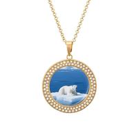 White Polar Bear on Ice Diamond Necklace for Women Girlfriend 20" Chain Hypoallergenic Jewelry Memorial Couple Necklace Custom Photo Pendant Necklaces Birthday Anniversary Romantic Gift for Her, One