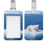 White Polar Bear on Ice Retractable ID Badge Holder with Lanyard - Vertical Badge Reel,Keychain Clip,Name Tag Id Card Holder Protector for Nurse Officer Teacher Security Staff Women Men