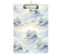 White Polar Bear Snow Clipboard Cute Clip Board A4 Standard Size Clip Boards, 12.5 x 9 Inches Silver Clip