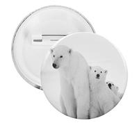 White Polar Female Bear with Two Cubs on Ice Black White Pattern 1 PC Round Tinplate Badge, Badge Lapel Tie Pin, Lightweight Button Badge for Women Men Office Worker Teacher Student Decor
