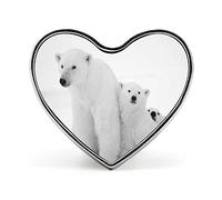 White Polar Female Bear with Two Cubs on Ice Black White Pattern Heart Badge Smooth Surface Lapel Tie Pin, Lightweight Badge for Women Men Office Worker Nurse Teacher Student Shirts Backpack