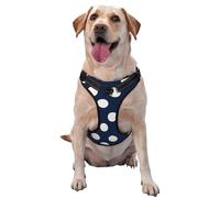 White Polka Dot In Dark Blue No Pull Dog Harness Adjustable Reflective Oxford Easy Control Medium Large Dog Harness