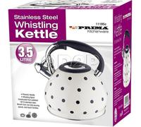 White Polka Dot Litre Whistling Kettle Stainless Steel Tea Coffee Travel 3.5L