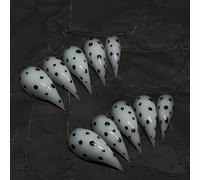 White Polka Dot Press Claw on Nails Short Stiletto Gothic Punk Style Reusable Thick Acrylic Press on Nails Cat Dragon Eagle Claw False Nail Unique Reusable Glossy Glue on Nail (M)
