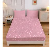 White Polka Dot Print Bedding Fitted Sheet Single,Pink, Fitted Sheets Deep Pocket 12 inch (30 cm), Easy Care Soft Brushed Microfibre Wrinkle 90x190cm Dreamy Geometric Sheet + 2 Pillowcase