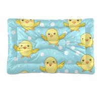 White Polka Dots Cartoon Yellow Chicks Washable Dog Bed Mat Soft Comfortable Anti-Slip Bottom Kennel Pad for Large Jumbo Medium Small Dogs 24" x 18"