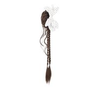 White Polka Dots Claw Clip Braid Ponytail Extension Cold Brown Messy Bun Hair Extensions for Women Natural Looking Synthetic Pony Tails Hairpiece for Daily Use
