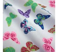 White Polycotton Fabric with Multicoloured Butterflies - Purple Colourway (Per Metre)