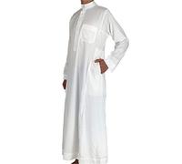 White Polyester Muslim Jubba Thobe Muslim Fashion Long Sleeve Stand Collar Islamic Arabic Kaftan Men Abaya Islam Clothing White S