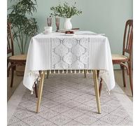 White Polyester Tablecloth 140x260CM, Floral Rectangular Table Cover with s for Outdoor Parties, Birthdays, Weddings, Elegant Decoration, Durable & Easy to Clean