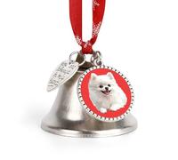 White Pomeranian Dog Christmas Bell & Sleigh Bells Xmas Tree Decorative Hanging Ornaments for Holiday Home Party Love Bell