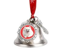 White Pomeranian Dog Christmas Bell & Sleigh Bells Xmas Tree Decorative Hanging Ornaments for Holiday Home Party Wing Bell