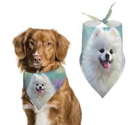White Pomeranian Dog Cute Dog Bandanna Scarf Printed Adjustable Triangle Pet Kerchief for Dogs And Cats