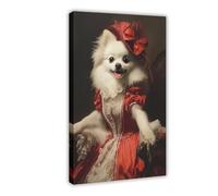 White Pomeranian Dog in Red Foxtrot Dancer Costume Canvas Wall Art 1 (1)