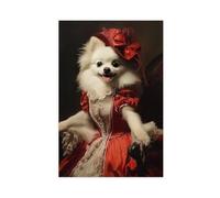 White Pomeranian Dog in Red Foxtrot Dancer Costume Canvas Wall Art 1 (1)