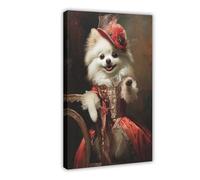 White Pomeranian Dog in Red Foxtrot Dancer Costume Canvas Wall Art 3