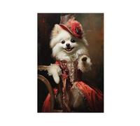 White Pomeranian Dog in Red Foxtrot Dancer Costume Canvas Wall Art 3