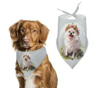 White Pomeranian Dog with Flower Cute Dog Bandanna Scarf Printed Adjustable Triangle Pet Kerchief for Dogs And Cats
