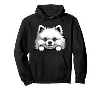 White Pomeranian Funny Peeking Pocket Puppy Dog Lover Pullover Hoodie