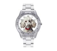 White Poodle Dog Men's Business Watch Fashion Stainless Steel Wristwatches Custom Easy Read Watches for Women