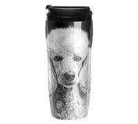 White Poodle Dog Printed Reusable Coffee Mug Insulated Travel Drinking Cup Water Bottle with Lid 350ml